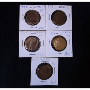 Mexico 5 Lot 1943 Cinco Centavos Josefa Ortiz Vintage Mexican World Coins Nice